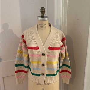 Old Navy Cream Striped Shawl Collar Button Cardigan